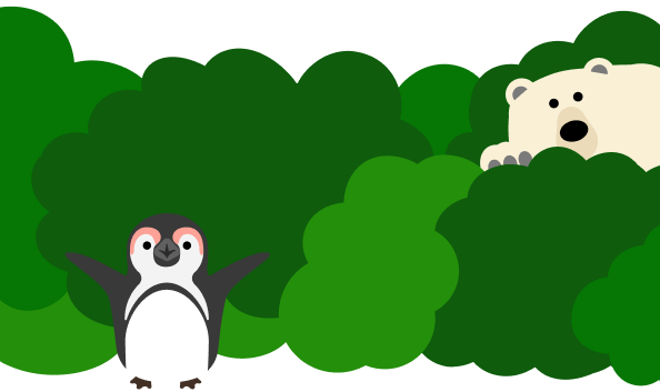 grass with bear and penguin